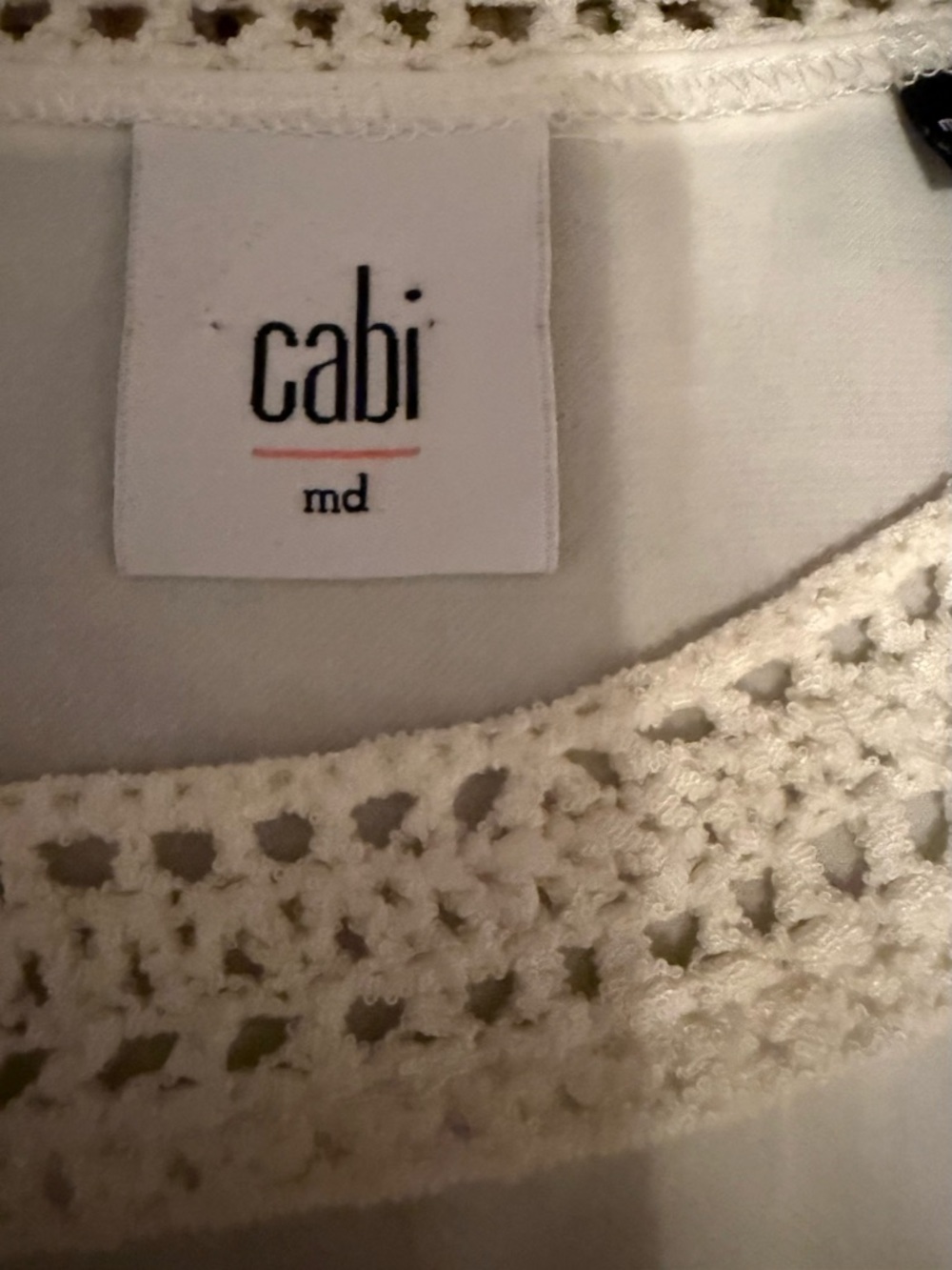 CAbi Marissa White Sheer Sleeveless top with crochet trim medium - Picture 7 of 11